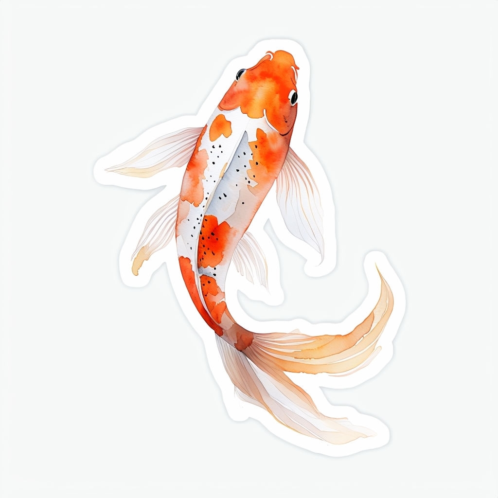 Vibrant Watercolor Koi Fish Swimming Upward Sticker