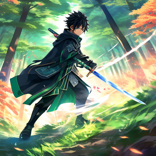 Kirito-Tanjiro fusion character wearing a black coat with bl... by ...