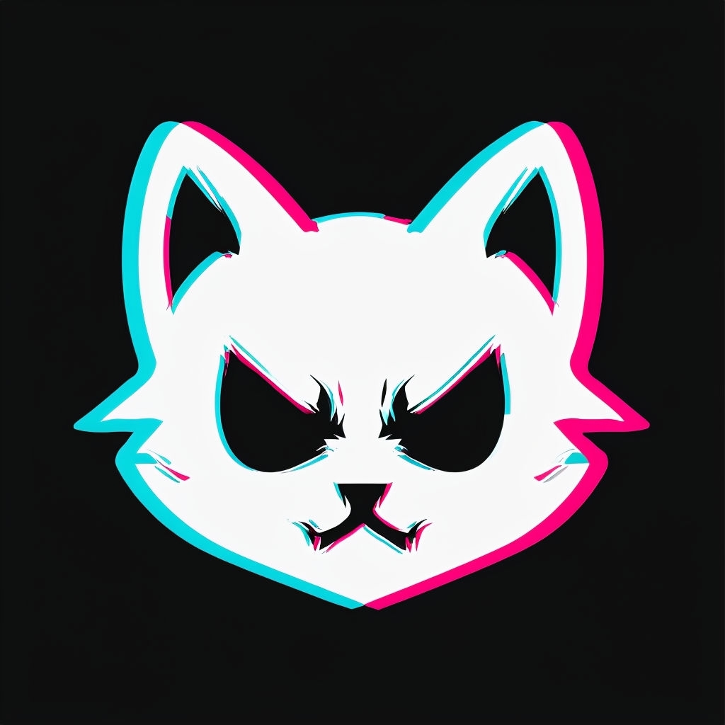 Stylized Neon Cat Face Illustration with Glitch Art Effect Logo