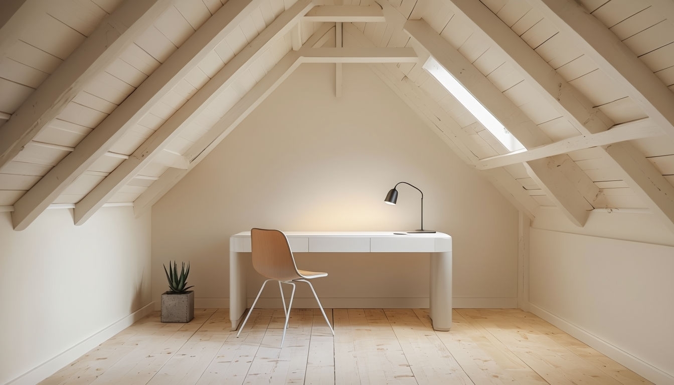 Minimalist Attic Home Office Design for Virtual Backgrounds