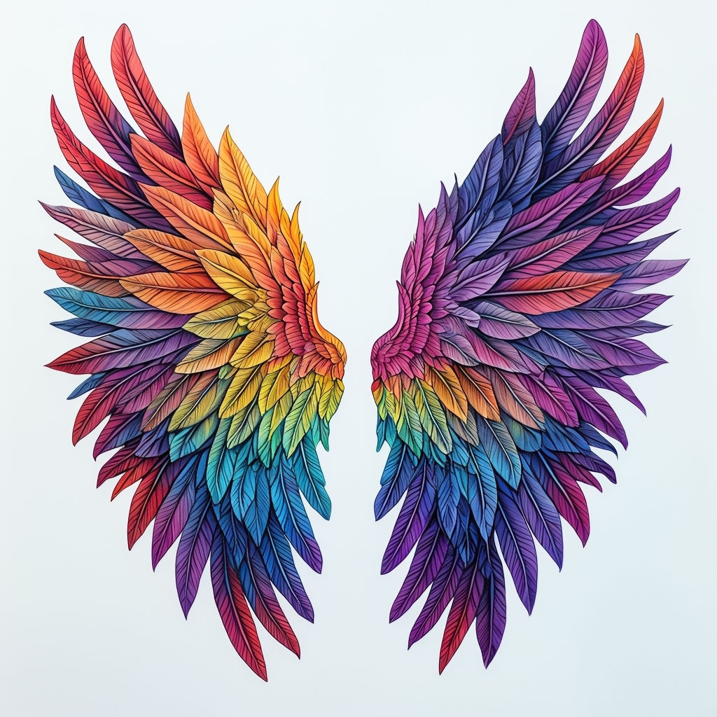 Vibrant Rainbow Feather Wings Illustration Sticker