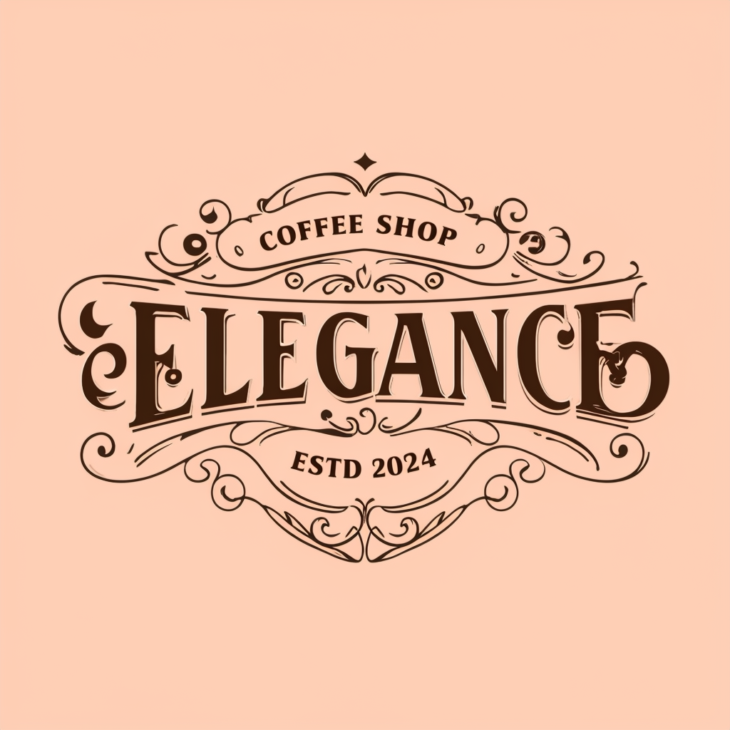 Vintage Peach Coffee Shop Logo Decorated with Elegant Elements