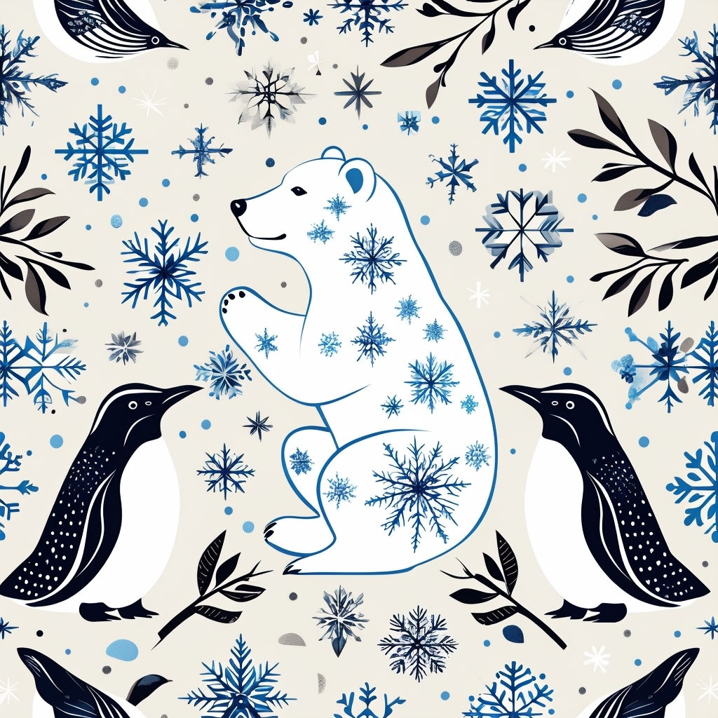 Whimsical Polar Bear and Penguin Seamless Pattern Design