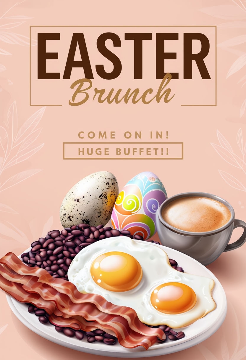 Easter Brunch Celebration Poster with Festive Breakfast Spread Event Sign