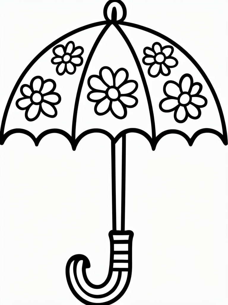 Floral Patterned Umbrella Black and White Coloring Page