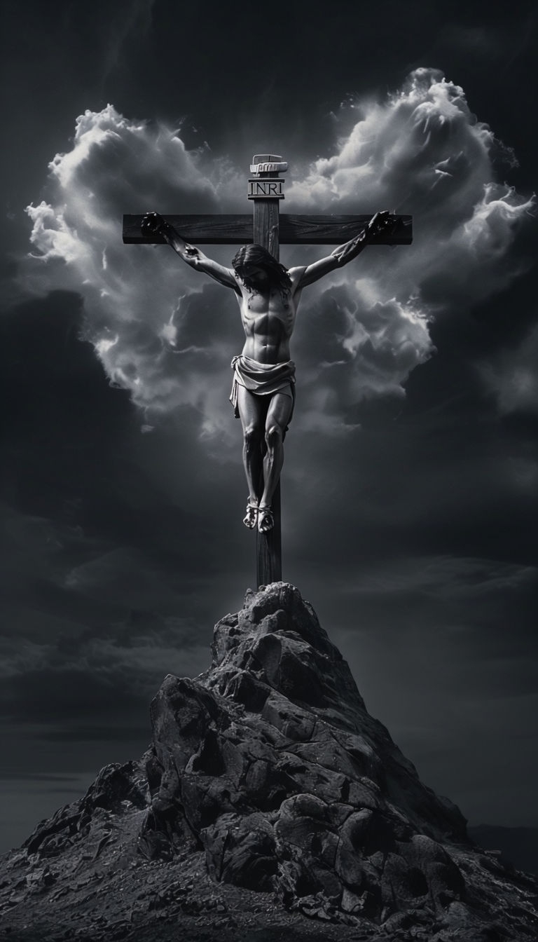 Dramatic Black and White Jesus Christ Crucifixion Mobile Wallpaper