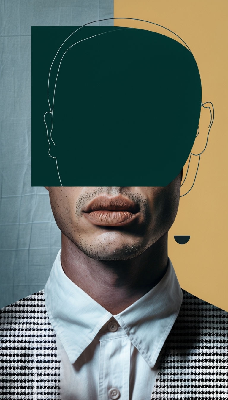 Striking Geometric Collage of a Man's Face and Torso Art