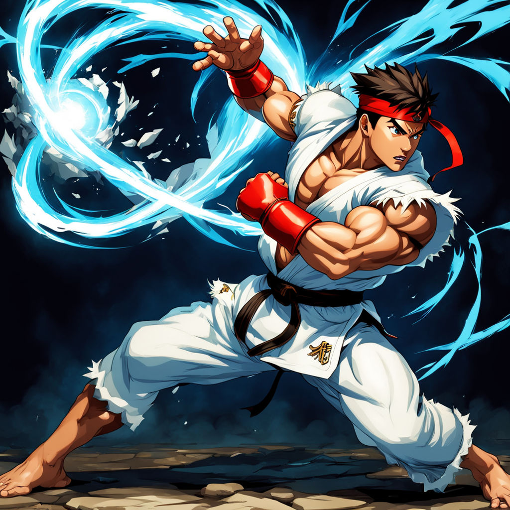 Ryu from Street Fighter doing a hadouken