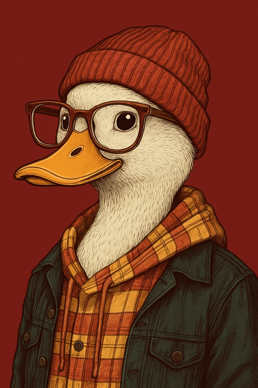 Whimsical Hipster Duck Portrait with Beanie T-shirt