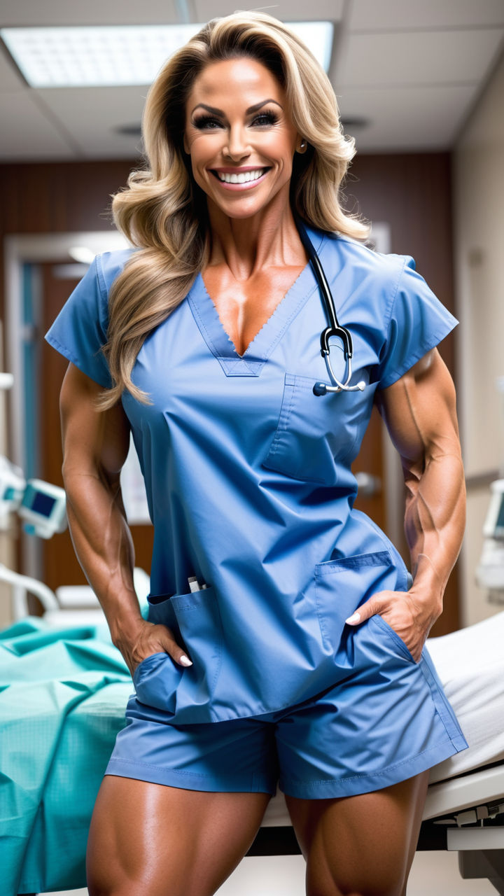 Muscular and strong Female doctor with veiny body big boobs and no bodyfat