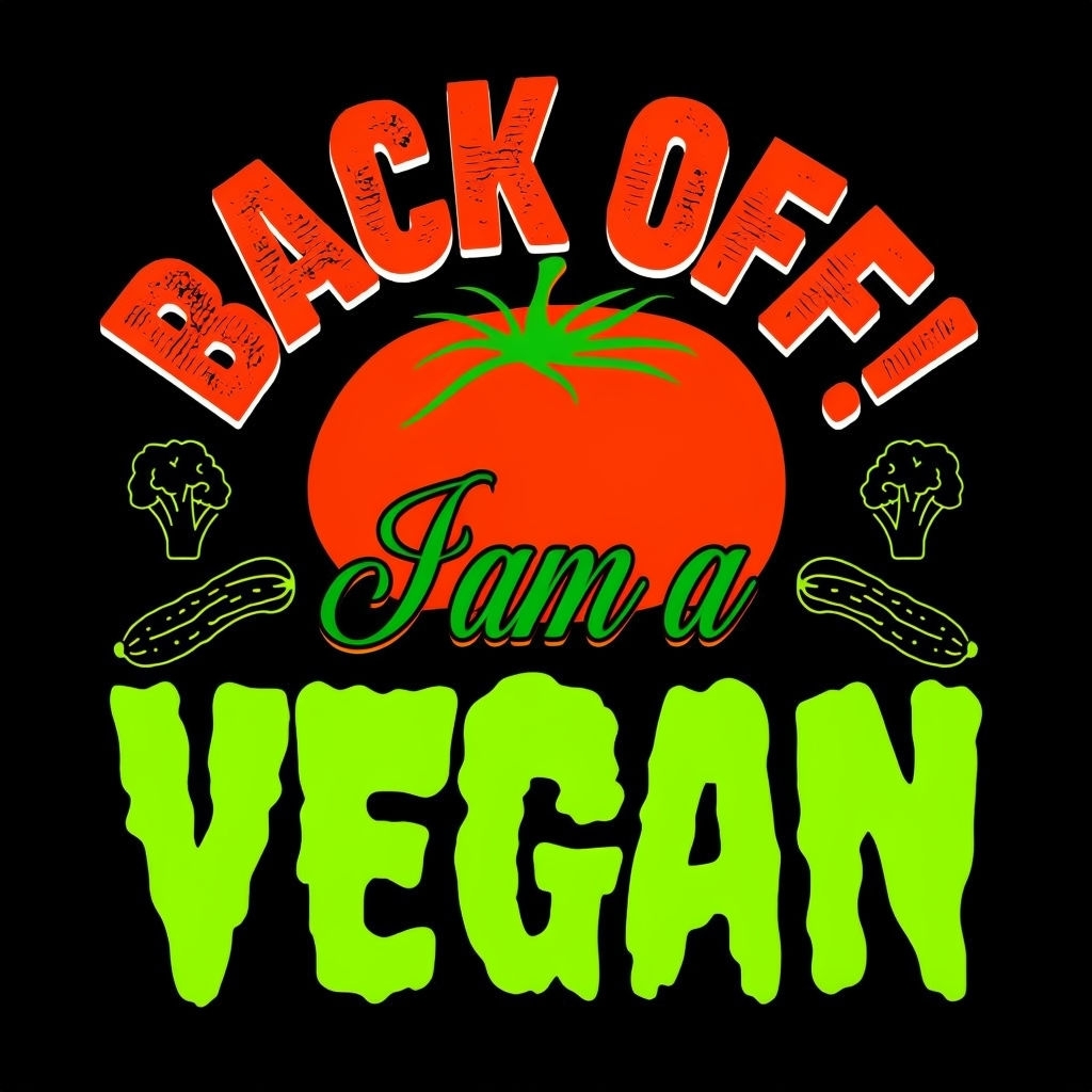 Bold Vegan Message with Tomato and Broccoli Illustrations T-Shirt