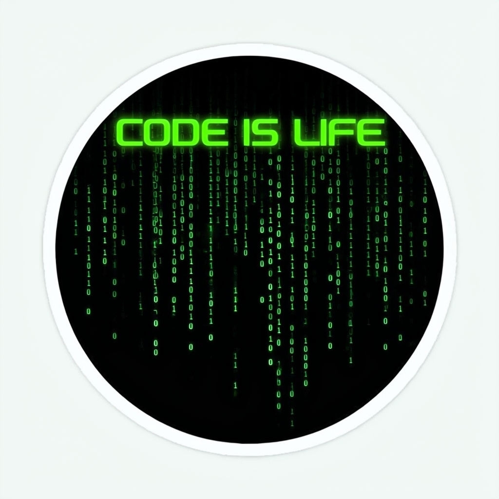 Futuristic Code is Life Digital Rain Minimalist Sticker