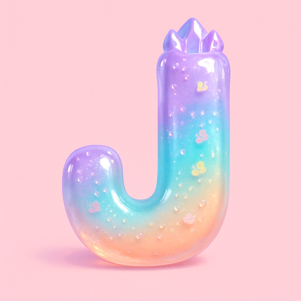 Whimsical Pastel Letter J 3D Rendering with Bubbles Sticker