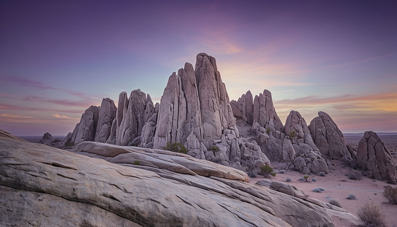 Majestic Desert Rock Formations Against Colorful Sky Backgrounds