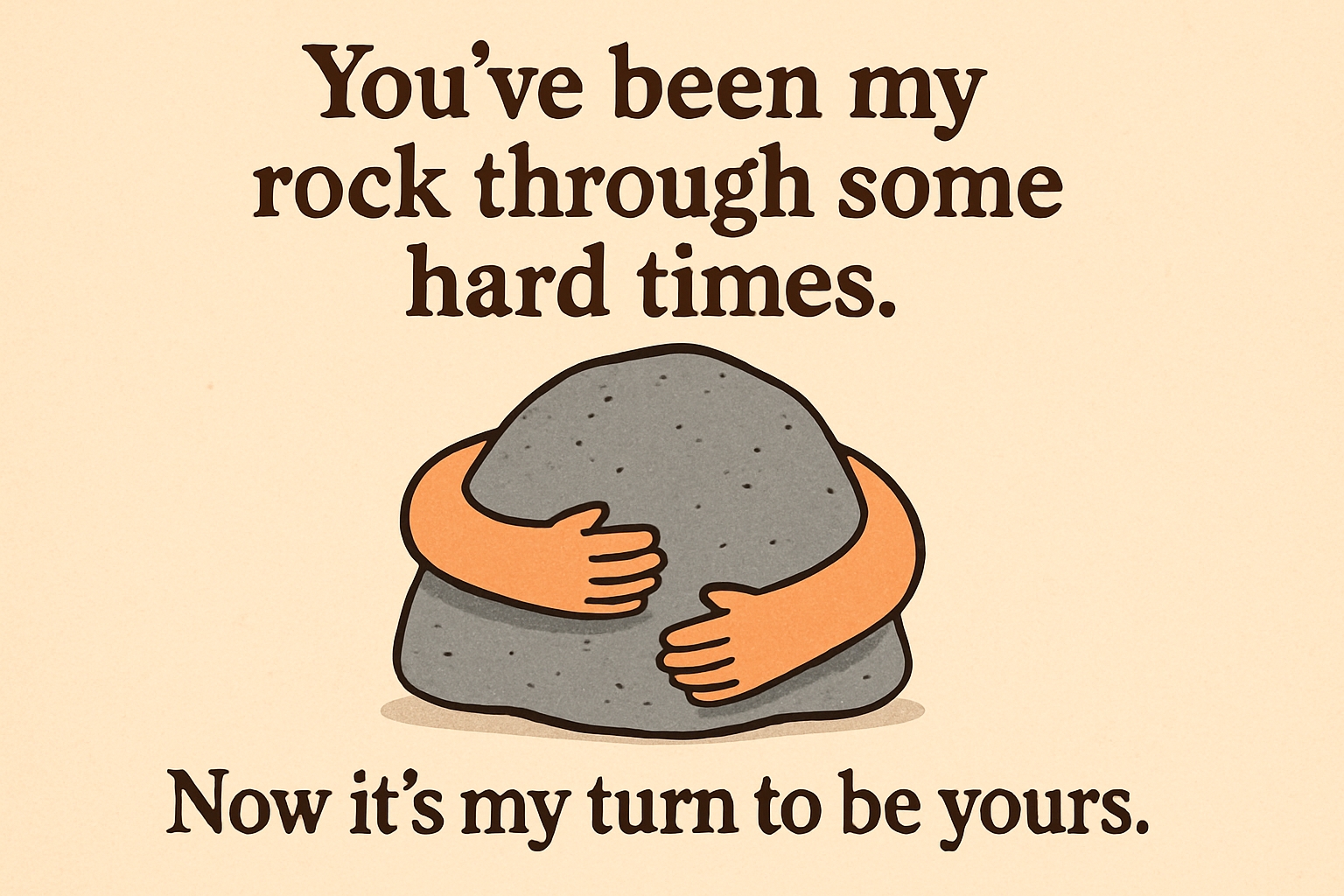 Warm Embrace Cartoon Arms Hugging a Rock Greeting Card