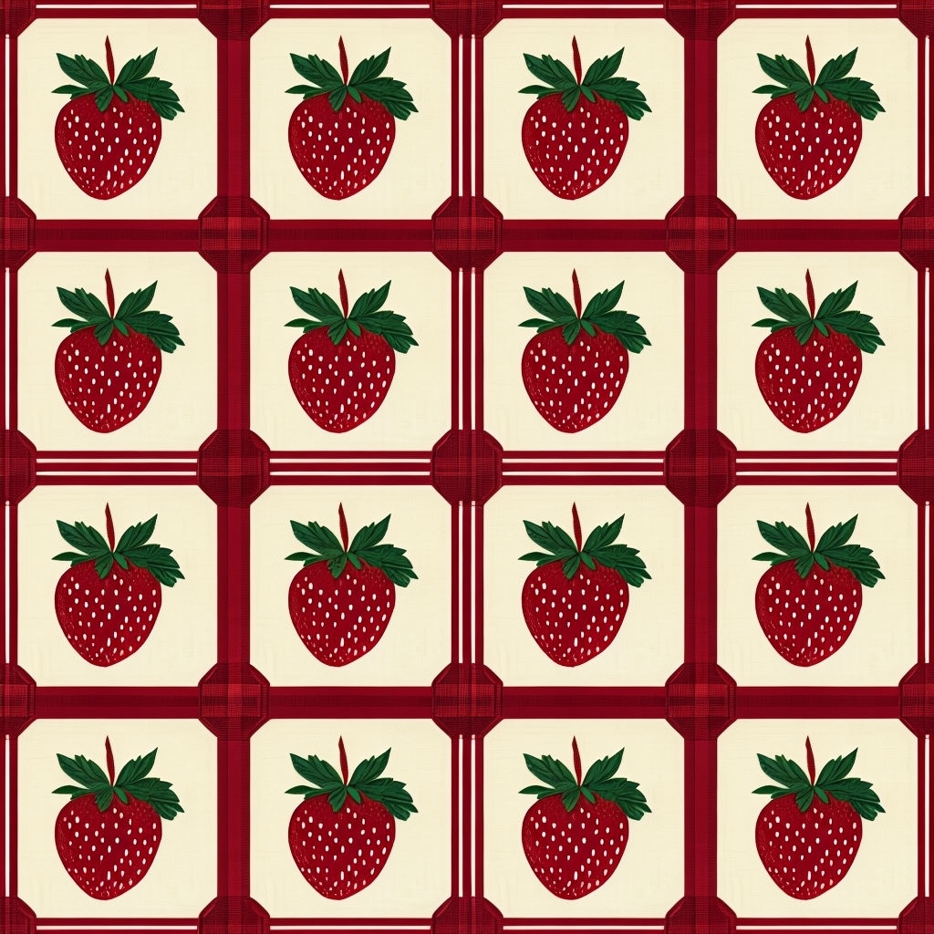 Vintage Strawberry Pattern on Cream Background Blanket Seamless Pattern
