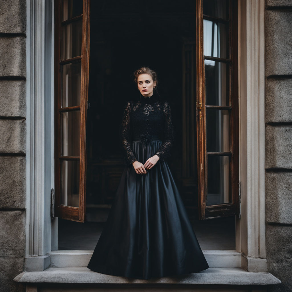 french opera singer Camille Monfort dressed in silk dress and black gloves" - Playground