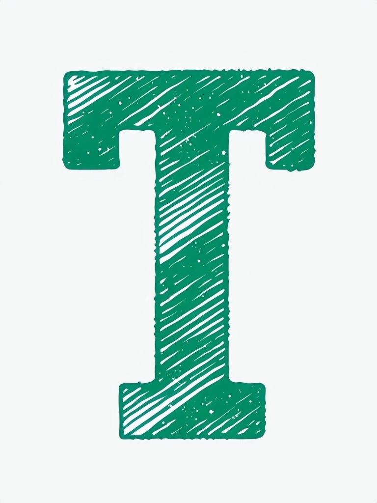 Hand-Drawn Teal Letter T Illustration with Texture Monogram