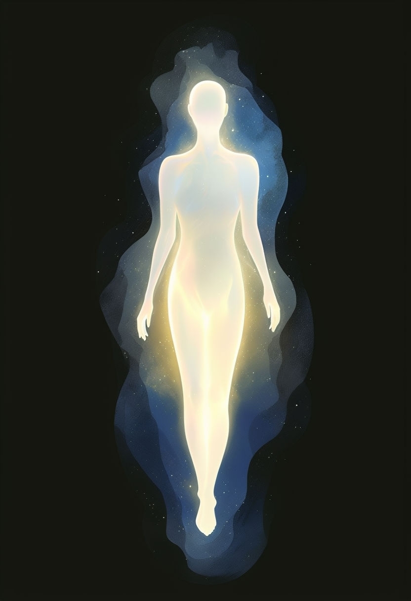 Mystical Luminous Human Silhouette Cosmic Art Illustration