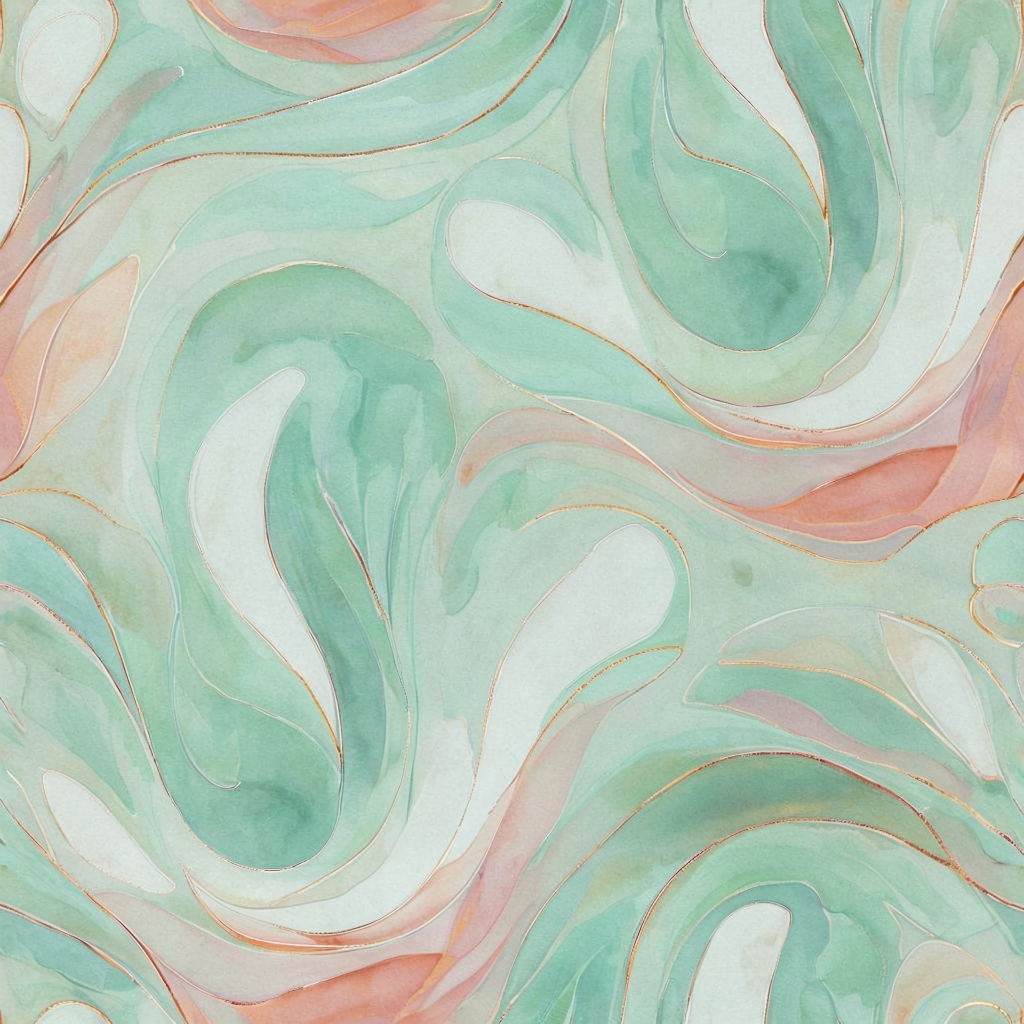 Organic Flowing Nature Pattern in Mint Green and Coral Seamless Patterns