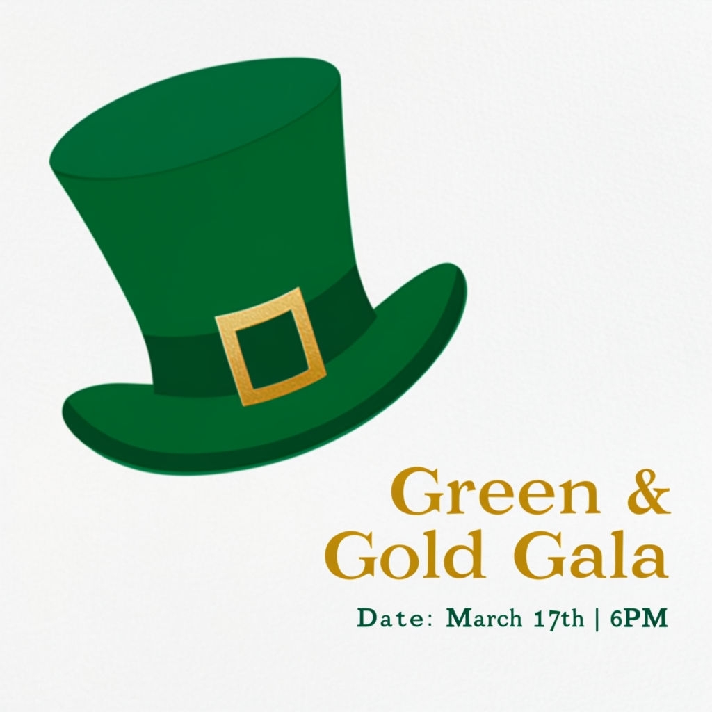 Minimalist Leprechaun Hat Graphic for Green & Gold Gala Social Media Post