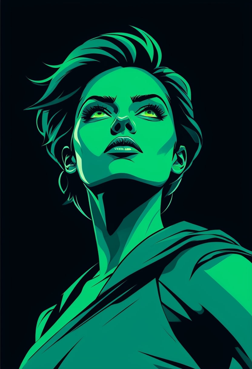 Dynamic Emerald Green Female Figure Art Illustration