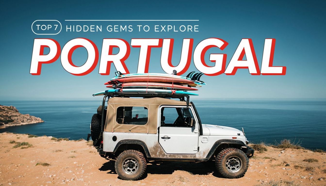 Off-Road Adventure Vehicle in Portugal with Surfboards Poster