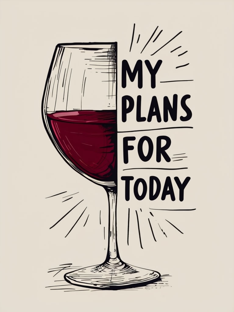 Humorous Minimalist Wine Glass with Plans for Today Poster