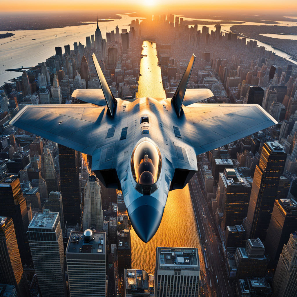 F22 Raptor fighter jet cruising over the New York skyline a... by Chea Seyhak Playground