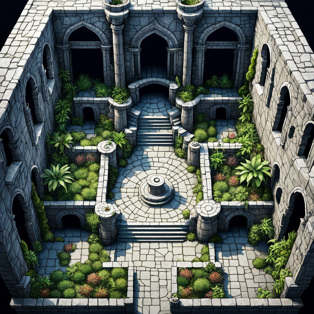 Create a top-down RPG battle map image of the interior of a by AA