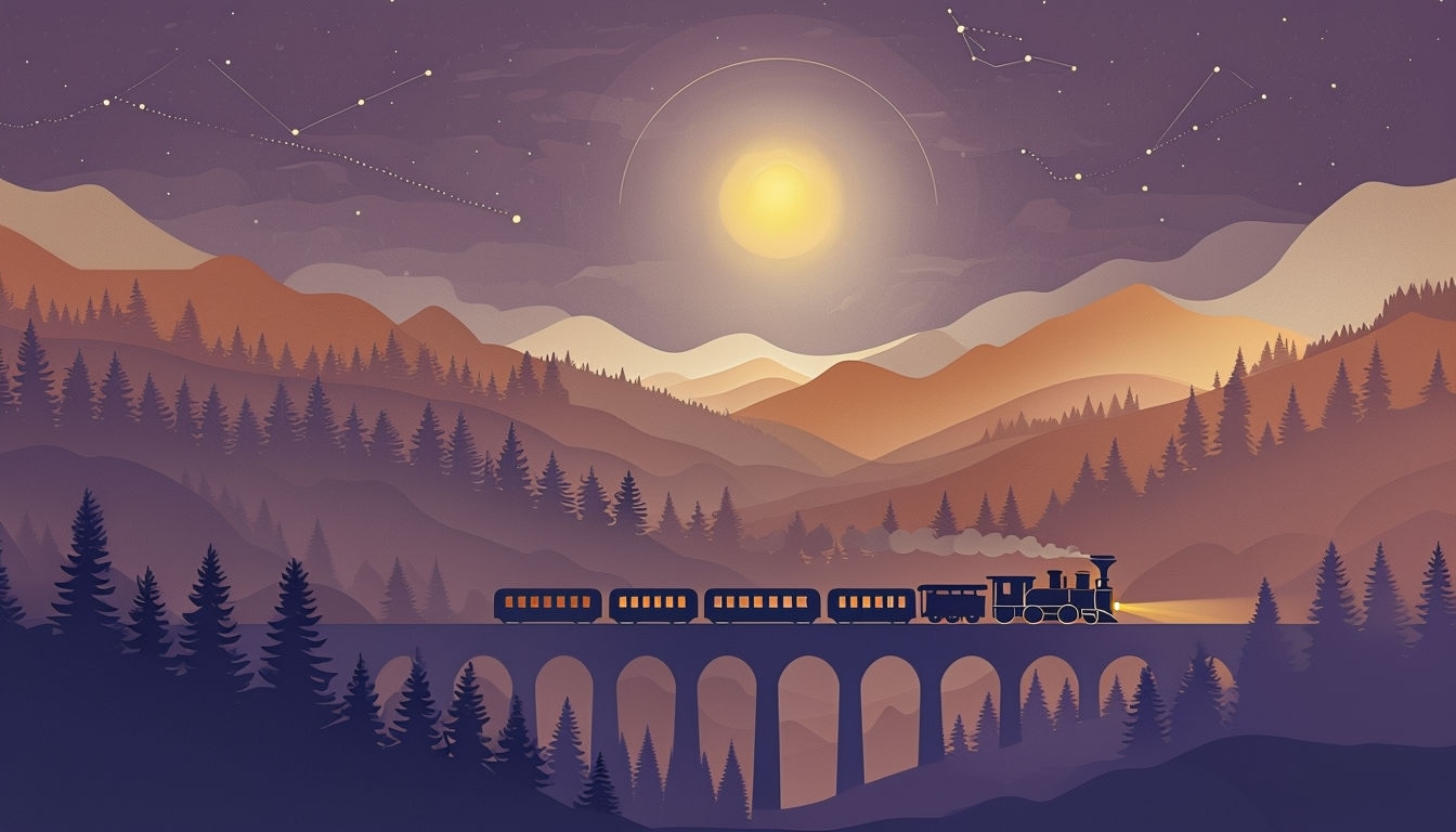 Tranquil Nighttime Landscape with Train and Moon Virtual Background