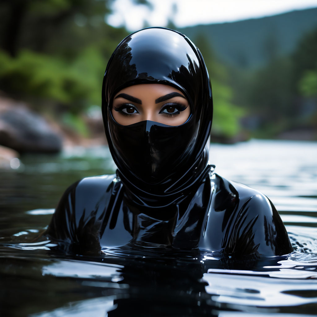 Sexy Arab femboy wearing tight black latex hijab and a black... by Mj86