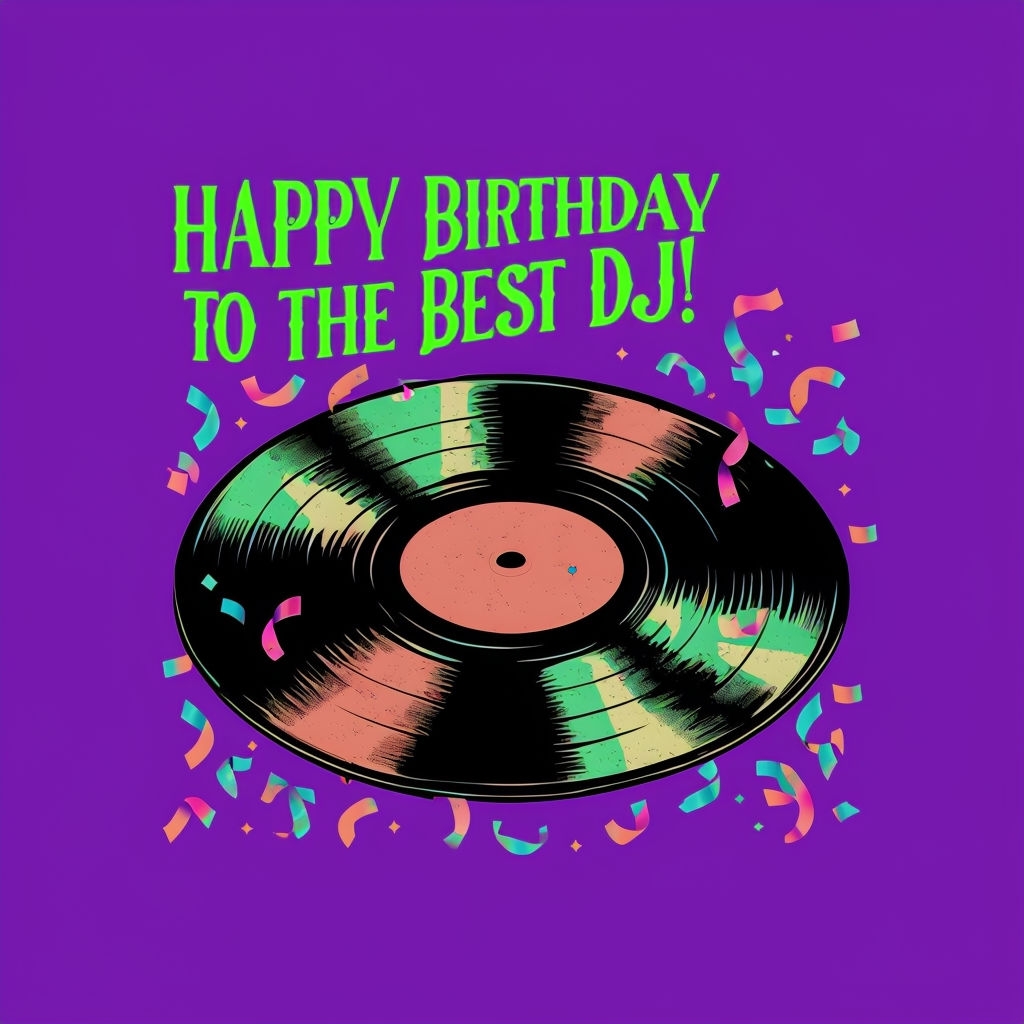 Vintage Vinyl Birthday DJ T-Shirt with Colorful Party Decor