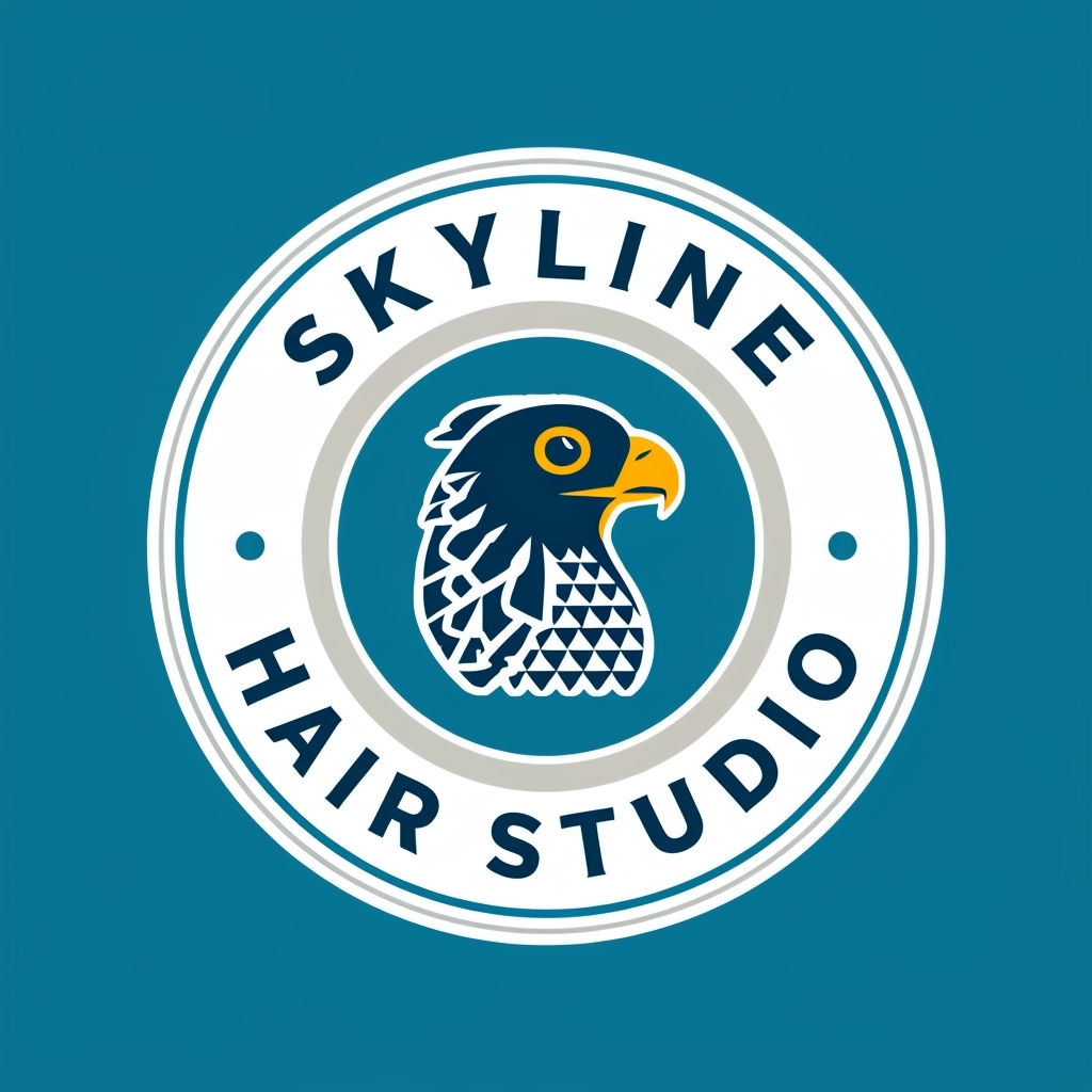 Vibrant Teal Skyline Hair Studio Logo with Bird Illustration