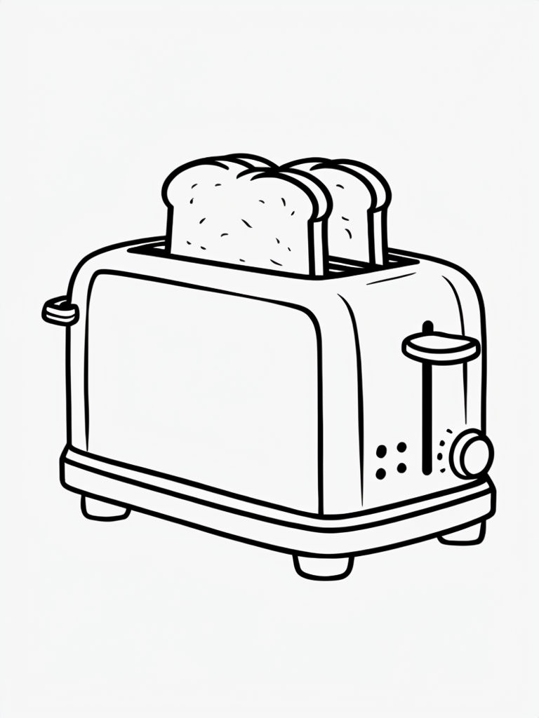 Minimalist Black Line Drawing of Toaster Coloring Book Page