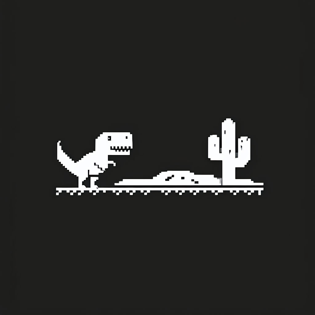 Minimalist Pixel Art T-Rex and Cactus Game T-Shirt