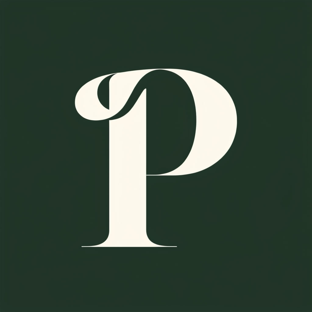 Elegant Minimalist Off-White Letter P on Forest Green Art