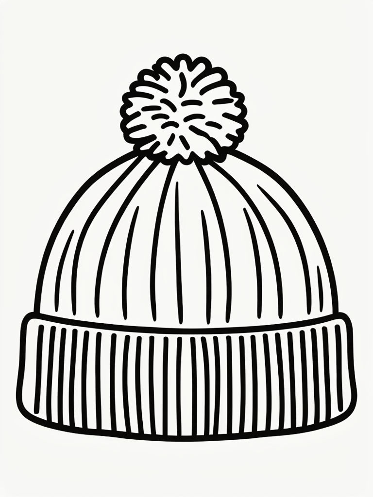 Simple Line Drawing of a Winter Beanie for Coloring Book Pages