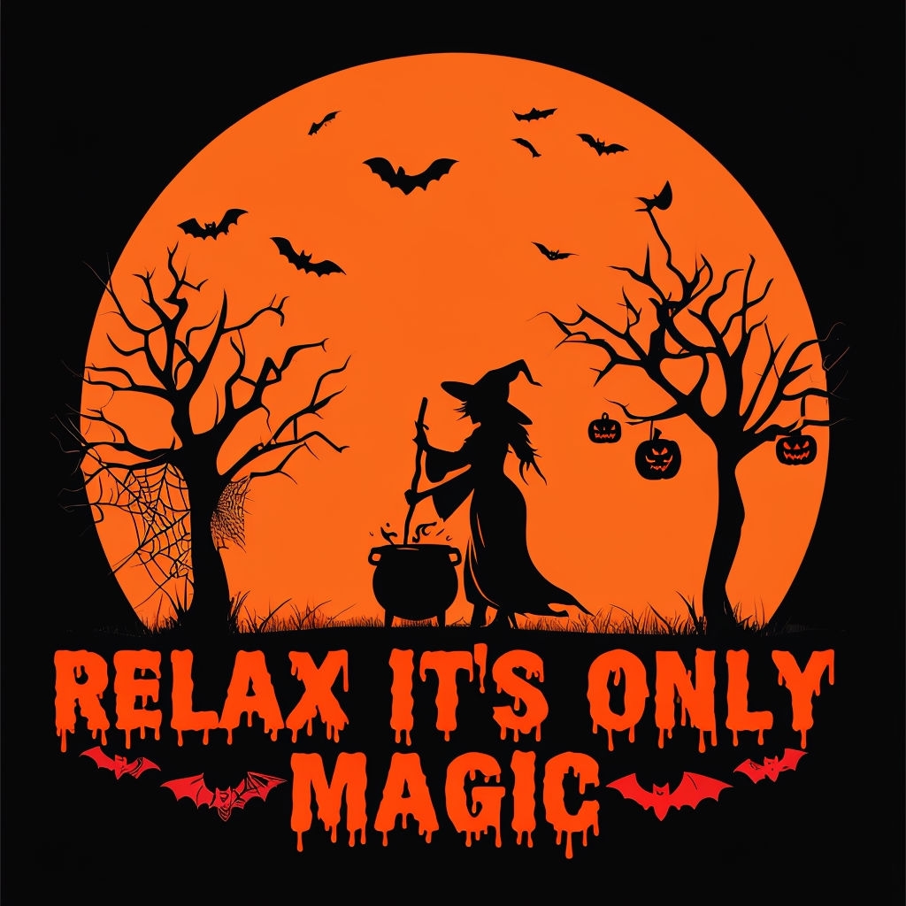 Spooky Witch Halloween Scene with Magic Text T-Shirt