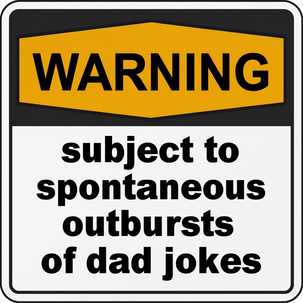 Cautionary Warning Sign with Dad Jokes Text Poster