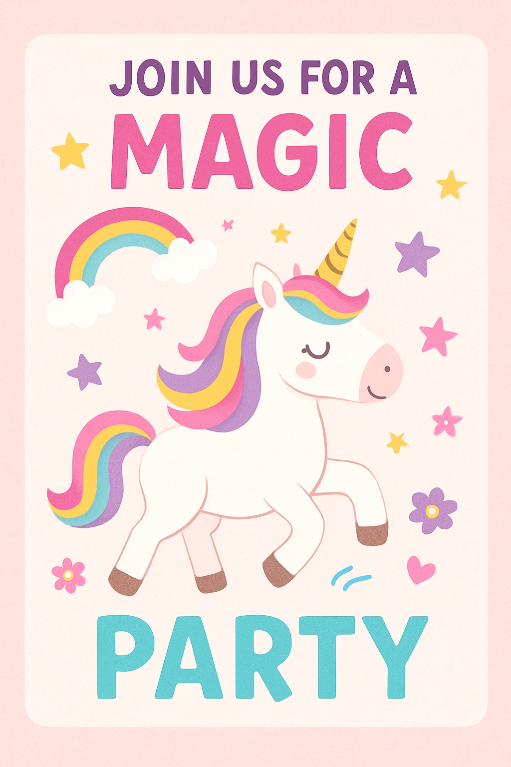 Joyful Unicorn Magic Party Invitation Poster for Kids Cards & Invites