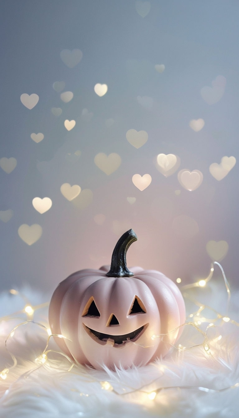 Whimsical Blush Pink Pumpkin with Fairy Lights Mobile Wallpaper