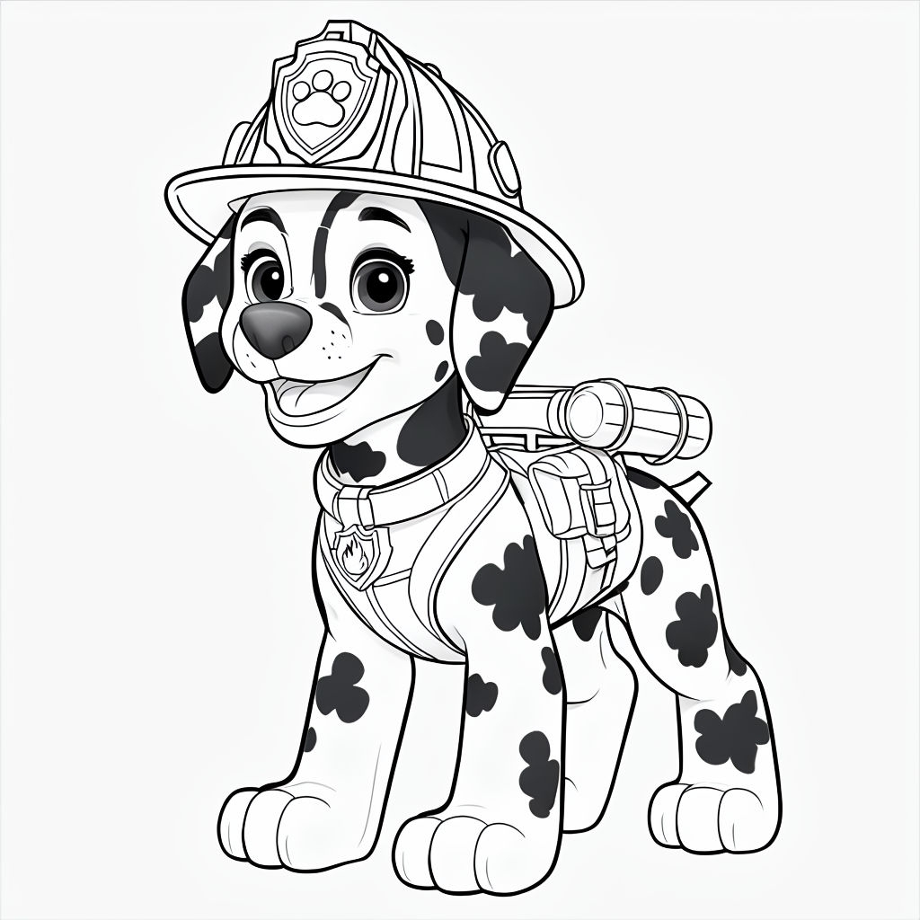 Cheerful Dalmatian Chase Cartoon Character Line Art Sticker