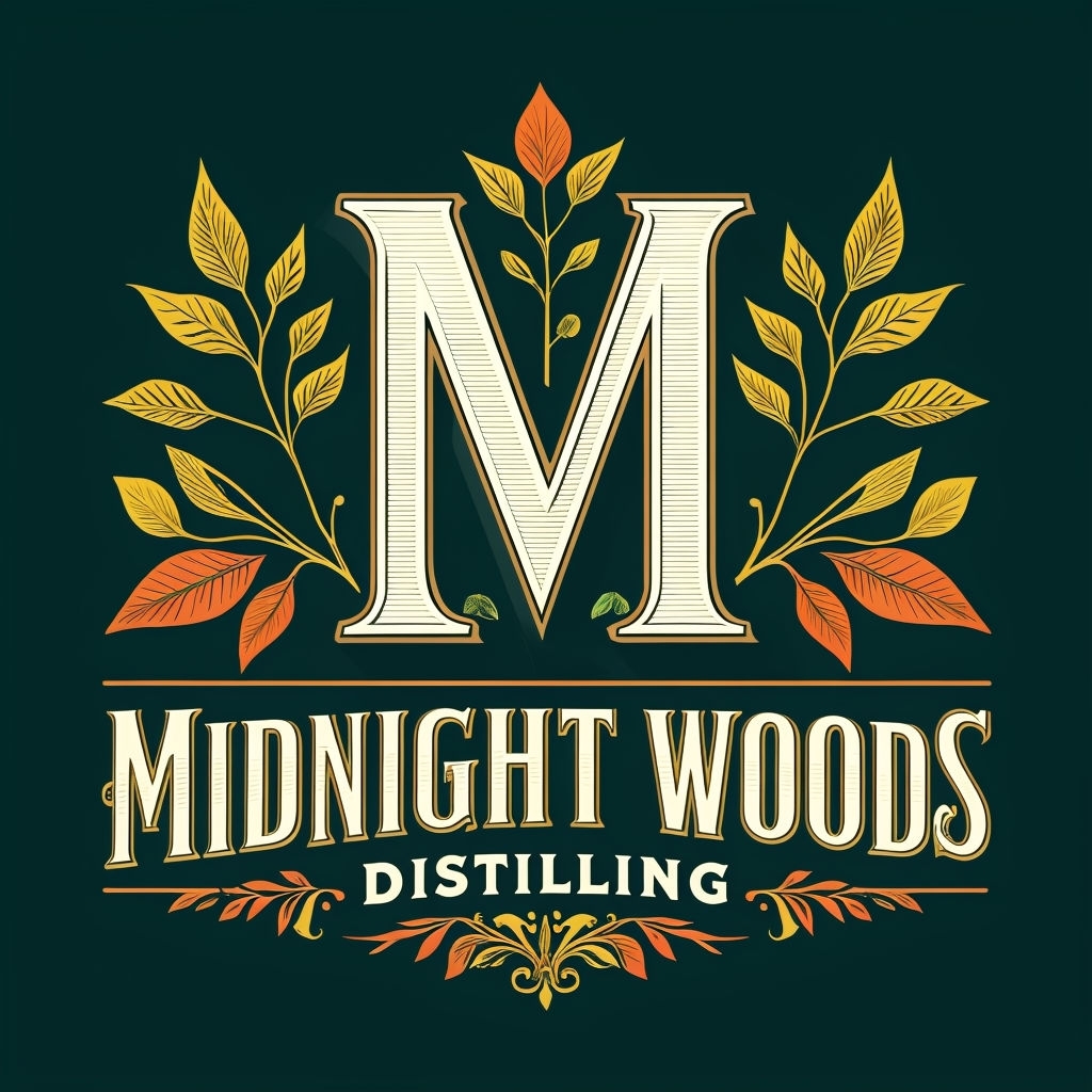 Vintage Ornate 'M' Logo for Midnight Woods Distilling Brand Logo