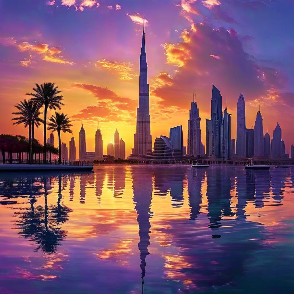 Burj Khalifa Towering Over The Dubai Skyline During Sunset By Mohammed Burj Khalifa Towering Over The Dubai Skyline During Sunset By Mohammed