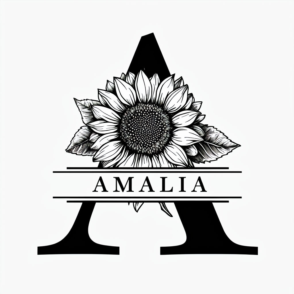 Elegant Black and White Sunflower A Logo Design Monogram
