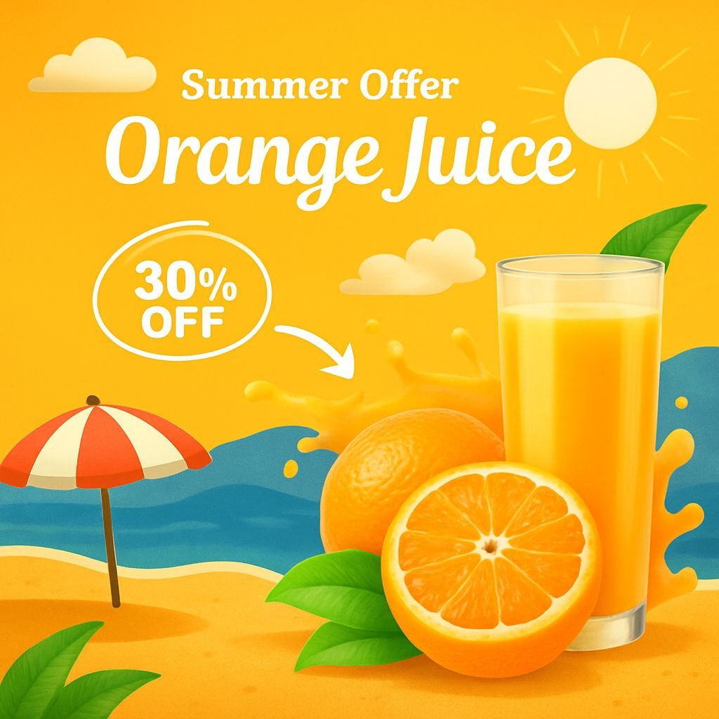 Vibrant Summer Offer Orange Juice Advertisement Design Ads