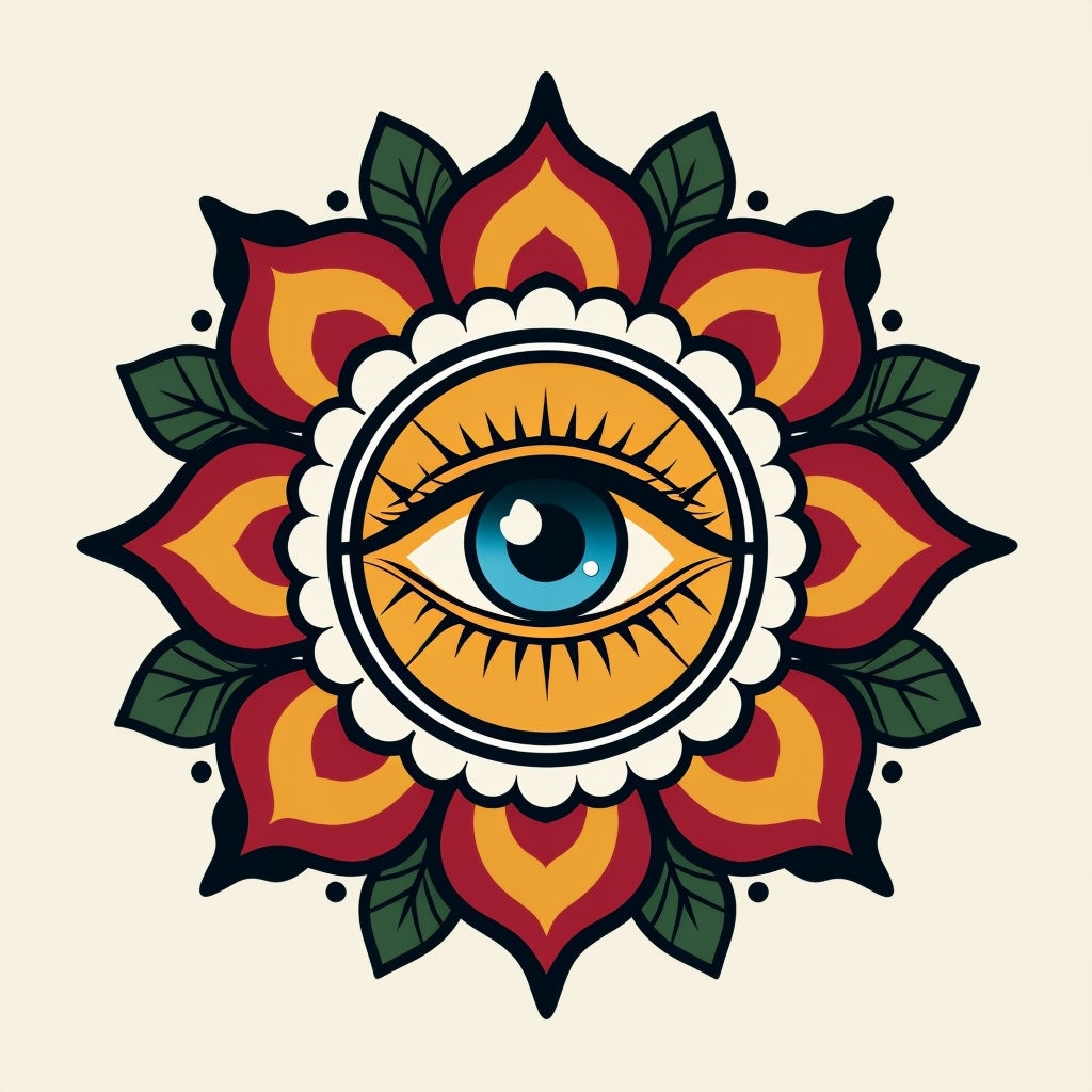 Intricate Vintage Tattoo Eye and Floral Design T-Shirt