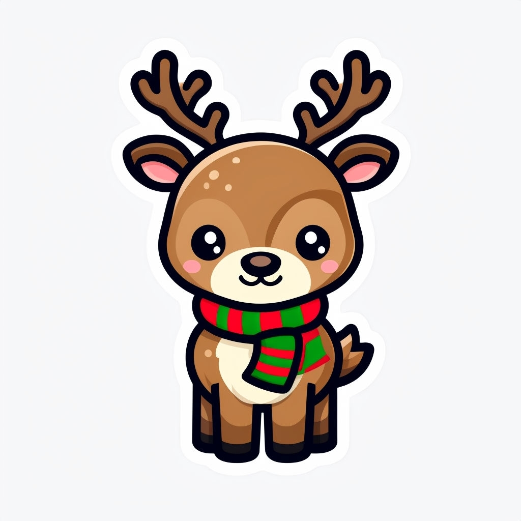 Cute Cartoon Reindeer with Festive Scarf Illustration Sticker