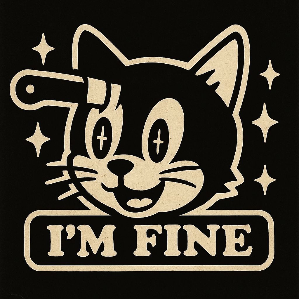 Vintage Cream Cat Smiling Illustration with I'm Fine Text T-shirt